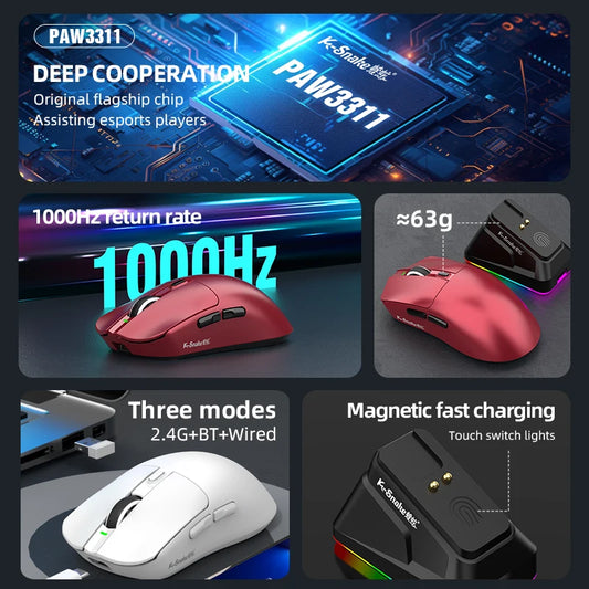 2.4GHz /BT Wireless Gaming Mouse With RGB Magnetic Charging Base Gaming