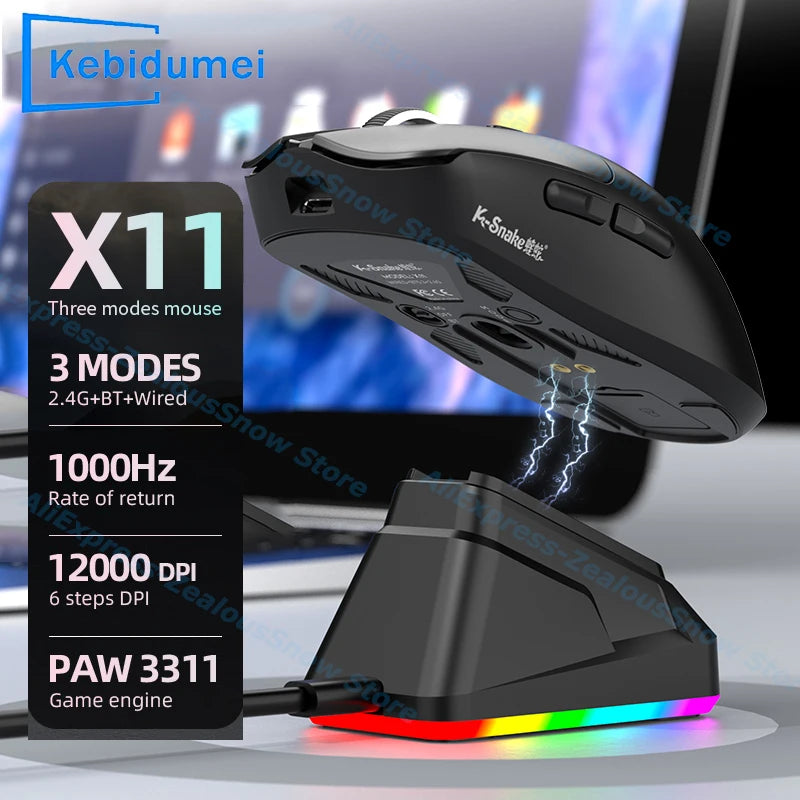 2.4GHz /BT Wireless Gaming Mouse With RGB Magnetic Charging Base Gaming