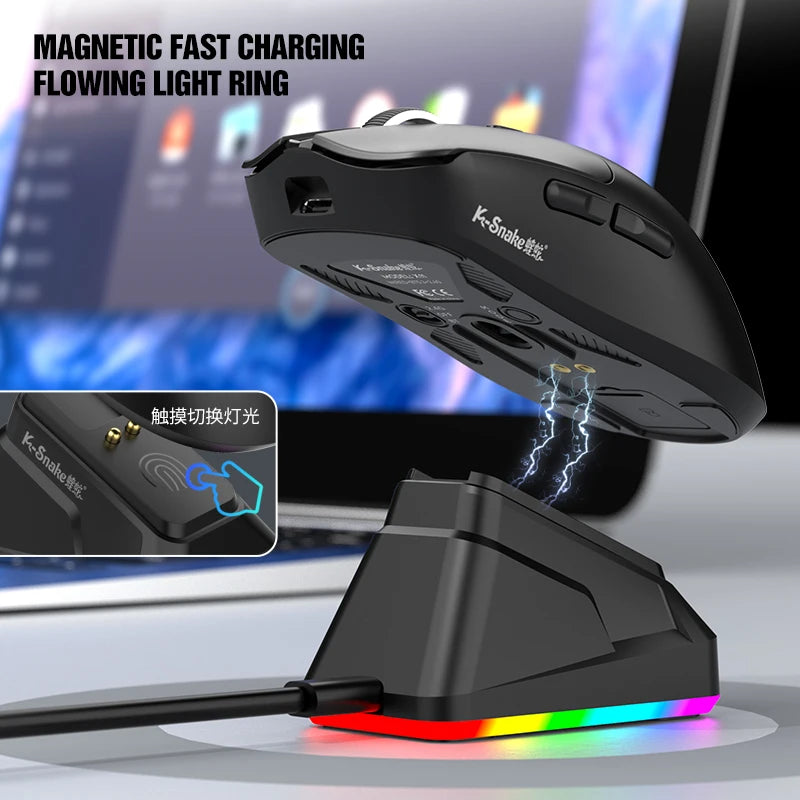 2.4GHz /BT Wireless Gaming Mouse With RGB Magnetic Charging Base Gaming